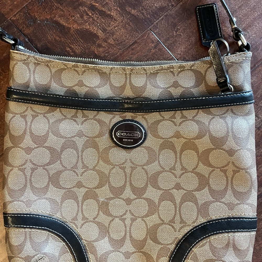 Y2K Coach Signature Tan and Black Crossbody Bag